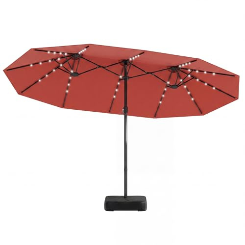 GOPLUS Sombrilla Grande Doble, 4,6x 2,85m, Parasol Rectangular con 48 Luces LED, Manivela, 12 Varillas y 3 Ventilaciones, Sombrillas Playa Exterior para Terraza (Naranja, 4,6x2,85 M, con Base y LED)