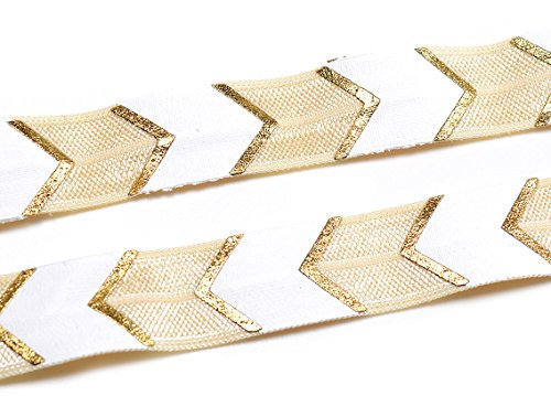 Vintageparts elastisches Gummiband/Faltband mit Pfeilen in weiß-beige 1 m
