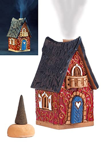 Midene Weihnachtshäuser Keramik Lichthäuser, Räucherhaus Weihnachten, Keramikhaus Deko, Weihnachtsdorf Häuser Handarbeit, Künstlerisches Miniatur Sammlerstück, Kegel-Räucherstäbchenhalter R502