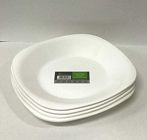 ECO 4 Pc Unbreakable Flat 23 x 23 cm White Round Plastic Plates | Medium Bright Flat Kids Plates | Stackable Plastic Reusable Plate for Birthdays, Picnic, BBQ & Parties (White, Medium)