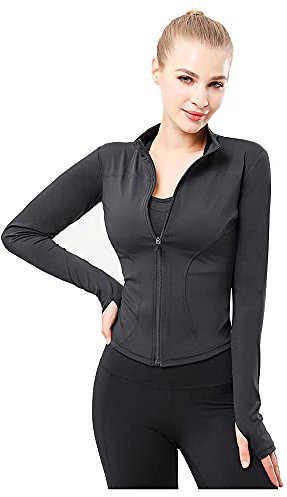 YICHEN Damen Laufjacke Atmungsaktive Sportjacke Langarm Running-Jacken Yoga Fitness Shirt Langarm Sportjacke mit Reißverschluss Trainingsjacke mit Daumenlöchern