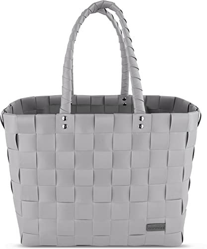 normani Einkaufskorb Shopper geflochten aus Kunststoff - robuster Strandkorb aus wasserabweisendem Material Farbe Hellgrau