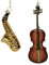 Decoris Christbaumschmuck Glas 12cm 2er Set Geige Saxophon Instrumente Weihnachtskugeln braun
