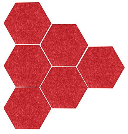 6 sechseckige Filztafelfliesen, Wand-Pinnwand, Korkfliesen, Filz-Memboard, selbstklebende Tafel, Wandaufkleber, Tafeln, Notiztafel, Memoboard, Anzeigetafel (rot)