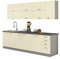 Mirjan24 Küche Multiline IV, 260 cm Küchenblock/Küchenzeile mit Arbeitsplatte und Spülbecken, 7 Schrank-Module frei kombinierbar (Grau/Creme Hochglanz; mit LED Beleuchtung)