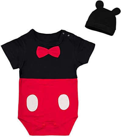 Lito Angels Baby Boys Mickey Mouse Costume Fancy Dress Up Romper Bodysuit with Mouse Ears Hat Cap Age 9-12 Months