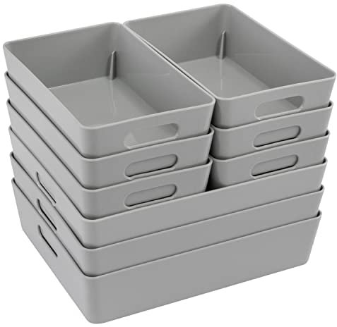 Hummelladen Schubladen Ordnungssystem - 6 cm hoch - 9 Teile - in 2 Größen - für 50x60cm Schublade - Aufbewahrungsbox grau - Organizer