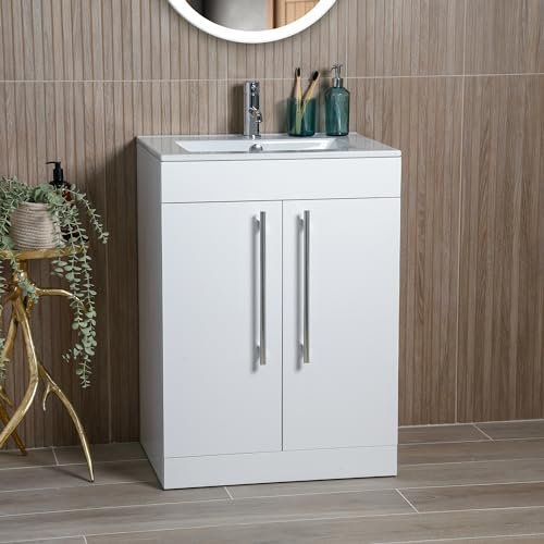 Go Bathrooms Valta 615mm Vanity Unit Fully Assembled Includes Ceramic Basin Sink Floor Standing Bathroom Storage White