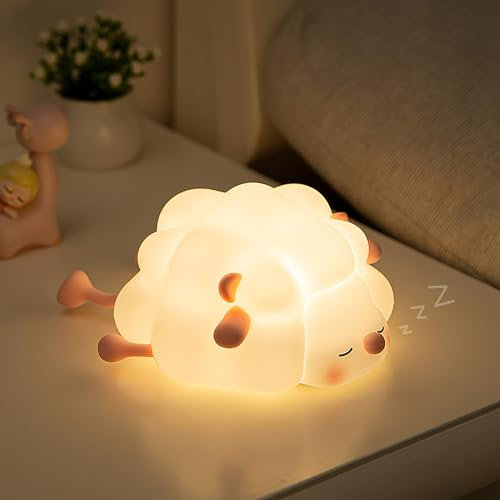 XRR Nachtlicht Kinder, Nachtlampe Lammfleisch Baby Silikon Stilllicht 3 Lichtmodi Dimmbar Touch USB Led Nachttischlampe für babyzimmer, Kinderzimmer Deko, Geschenke (rosa)