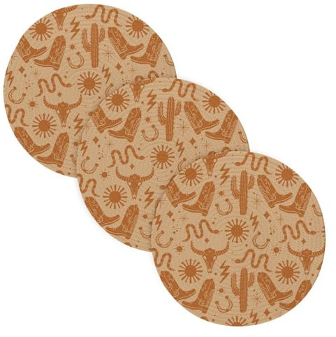 3 Pcs Trivet Set for Hot Dishes 15in Cotton Thread Weave Cooking Potholder Set Holder for Cooking Pot Kitchen Aid Cow Head Western Cactus Plant Mexicana Orange