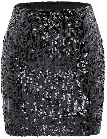 Century Star Pailletten Rock Party Rave Outfit Damen Glitzer Rock mit Elastische Taille Schwarze S