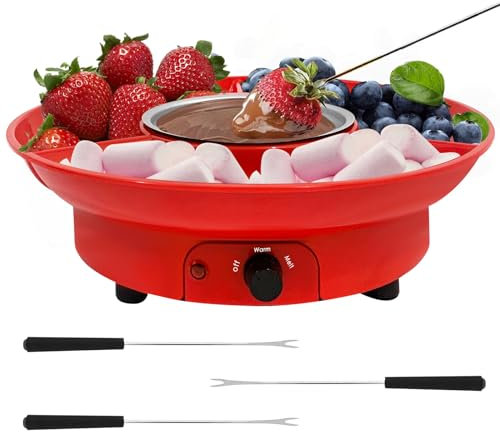 Fondue Pot Electric Set for Chocolate and Nacho Cheese, Chocolate Fondue Kit with Dipping Forks, Temperature Control, 9-ounce Detachable Bowl, Gift Set Date Night Idea Movie Night Game Night Gift Set