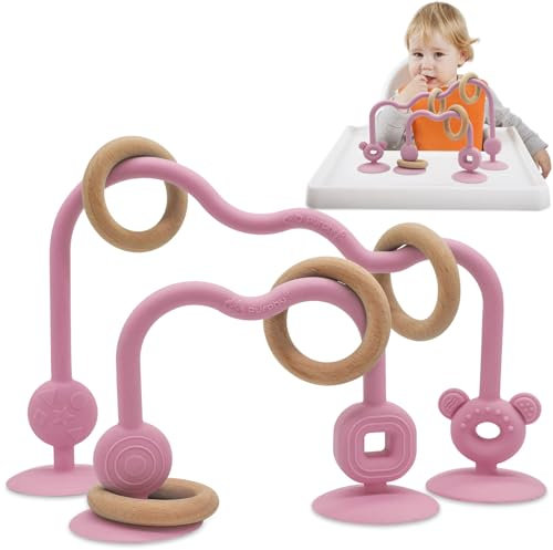 Purphy Jouet Ventouse Chaise Haute, Jouet Bebe 6 8 9 Mois,Montessori Sensoriels D'éveil Jeux Bébé Cadeau Enfant Fille et Garçon(Rose)
