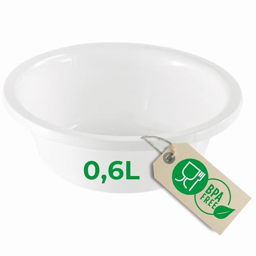Novaliv Bassine à vaisselle ronde 0,6 l, diamètre 16 cm, blanc, sans BPA et passe au lave-vaisselle ? Idéal pour la cuisine et le camping, petit bol rond, en plastique, petit bol en plastique
