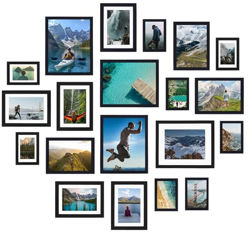 Fixwal 20 Pack Picture Frames Collage Wall Decor Wall Frame Set for Gallery Wall Decor, Hanging or Tabletop Display, Assorted Picture Frames Including 8x10, 5x7, 4x6 Family Photo Frames, Black