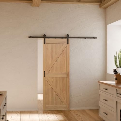 Schulte Porte coulissante intérieure en Bois, 77x206 cm, Porte de Grange Pleine, chêne, Oak, système Ouvert Noir