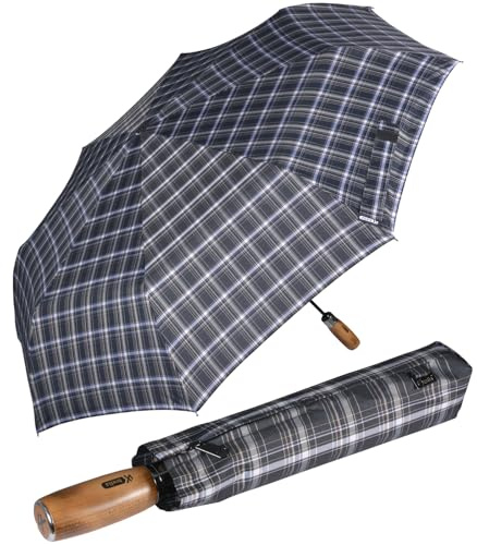 iX-brella - Herrenschirm XXL 121 cm mit echtem Holz-Stabgriff und Auf-Zu-Automatik - check dark B