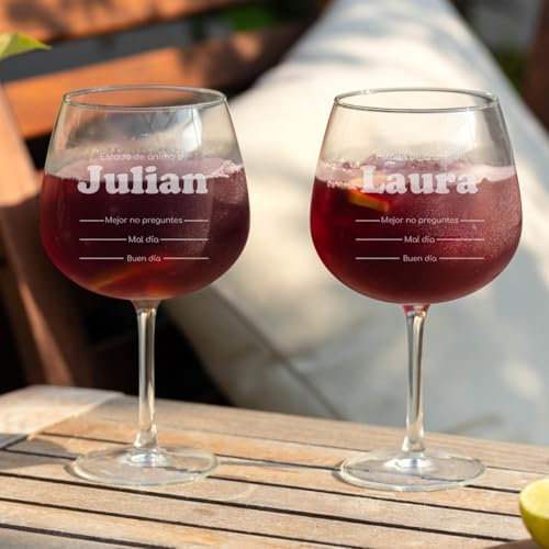 Wanapix | Pack 2 Copas de Gin Tonic Personalizadas con Nombre| Copa de Balón para Combinados | Cristal Grabado | Apta Lavavajillas | Regalo para Fiestas | 70cl | Estado de ánimo