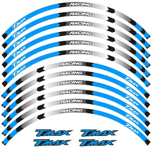 Adesivi per Ruote di Moto per Yamaha TMAX 500 2001-2011,Impermeabili Decalcomanie per Cerchi Strisce Fluorescenti Cerchioni,Blue