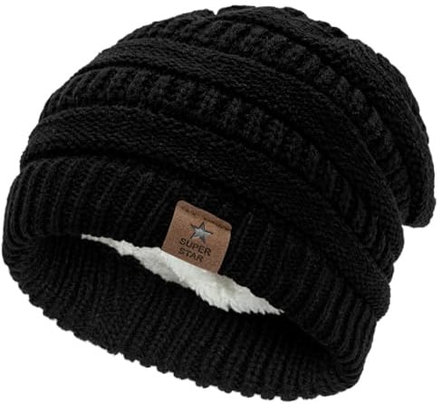 Beanie Damen Herren Strickmütze Double Fleece Mütze Herren Schwarz Winter | Skimütze Damenmützen Tmungsaktivem und Leichtem für Ski Sport Outdoor