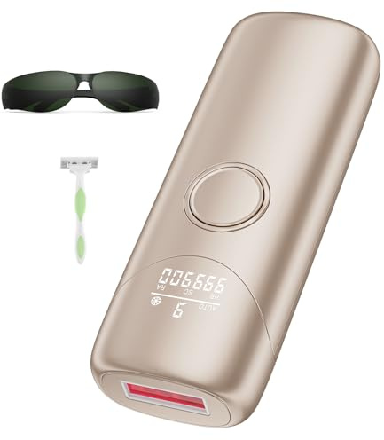 IPL Geräte Haarentfernung mit Kühlfunktion, Laser Haarentfernung mit 9 einstellbaren Energiestufen, 999900 Blitze & 600 NM Rotlicht, Schmerzfreie IPL Haarentfernungsgerät für Frauen & Männer, Gold