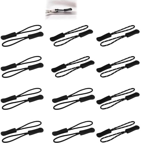 Zipper Pulls - 12 PCS Zip Tags Cord Pulls, Zipper Pull Replacement, Zipper Extension, Zipper Tags, Non-Slip Zipper Tags for Jackets, Backpacks, Traveling Cases