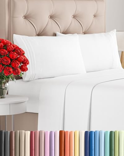 Full Size 4 Piece Sheet Set - Comfy Breathable & Cooling Sheets - Hotel Luxury Bed Sheets for Women & Men - Deep Pockets, Easy-Fit, Extra Soft and Wrinkle Free Sheets - White Oeko-Tex Bed Sheet Set