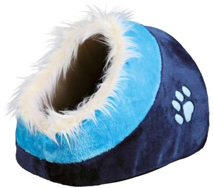 Trixie cuddly cave Minou, 35 × 26 × 41 cm, 36309, dark blue/blue, soft plush, foam filling, non-slip base, reversible cushion