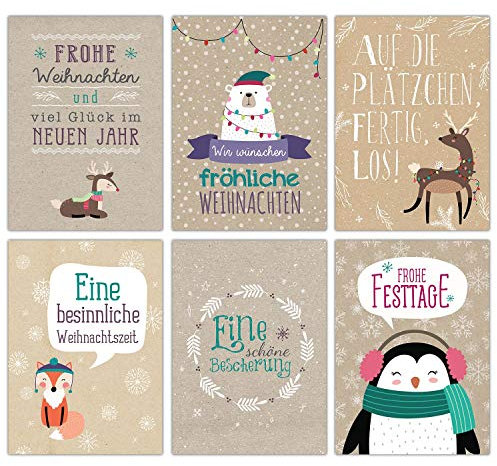 Papierdrachen Weihnachtskarten Set - 12 liebevoll gestaltete Postkarten zu Weihnachten - Kunstdruck zum Verschicken, Pakete dekorieren und Sammeln - Packpapier