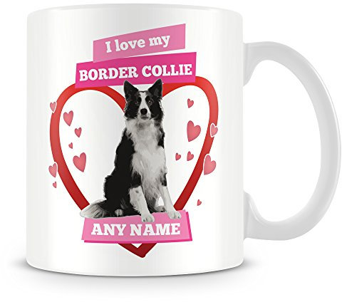 MUGGZ I Love My Border Collie Dog Mug - Personalised Gift - Customise with Name - Pink