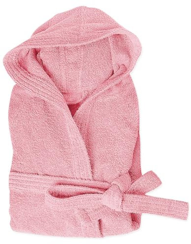 emmevi Accappatoio Spugna 100% Cotone Tinta Unita Morbido Uomo Donna Cintura Tasche Cappuccio S M L XL XXL MOD.Accappatoio Spugna Rosa S