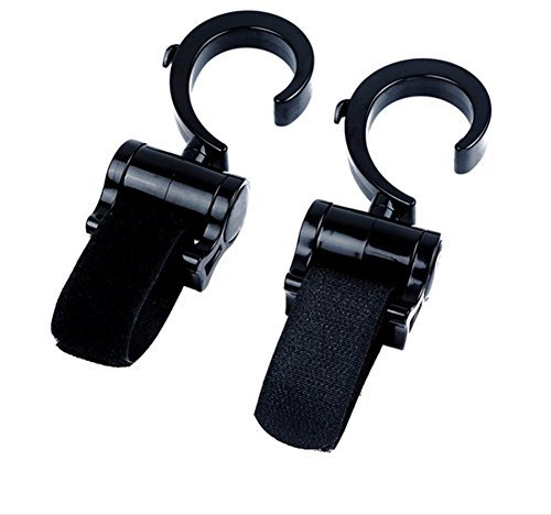 Hochwertiger Kinderwagen-Aufhänger für Kinderwagen, mit Haken und Schlaufe, Schwarz, 2 Stück