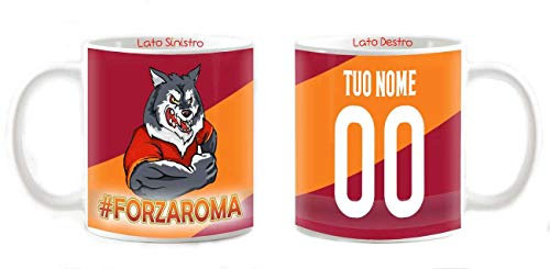 Tazza Mug gadget compatibile per tifoso della Magica tifoso Giallorosso personalizzabile #forzaroma lupo Tuo nome e numero maglia per romanista