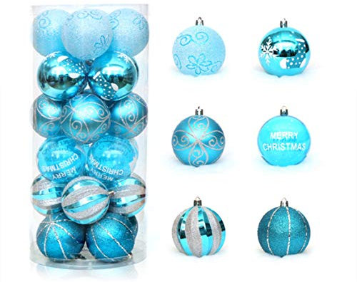 Zinsale 6cm/2.36 24PCs Weihnachtsbaumkugeln Bruchsicher Plastik Weihnachtskugeln Christbaumkugeln Baumschmuck Ornament Anhänger Urlaub Party Festival Dekor (Blauer See)