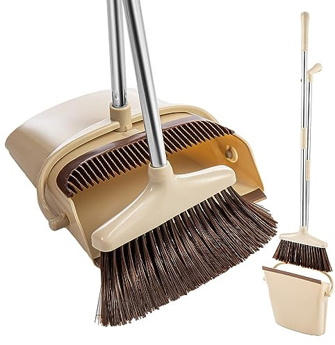 MorNon Besen und Kehrschaufelset Set mit Langem Griff, Besen mit Stiel Aufrecht Besen Kehrschaufel Combo Stiel & Kammzähne, Zusammenklappbare Schaufel Besen Set mit für Haushaltsreinigung