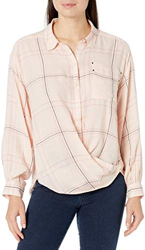 NINE WEST Damen Cleo Slant BTN Up Shirt Button Down Hemd, Cameo Rose Divine Plaid, Klein