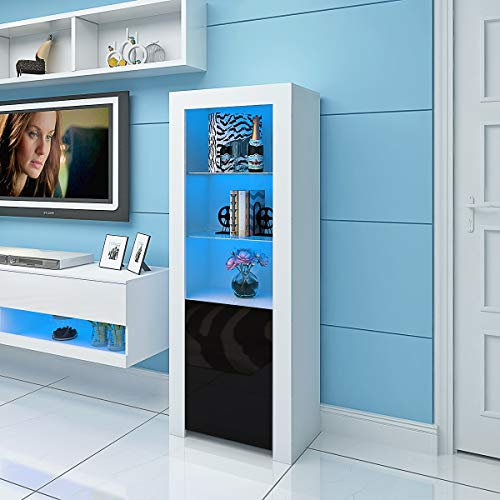Panana Sideboard Cupboard Unit Cabinet 63inch Tall Bookcase Bookshelf 5-Tier Shelves Sideboard Unit Freestanding Tower Storage Stand Unit With 16colors RGB LED Lights (Black)