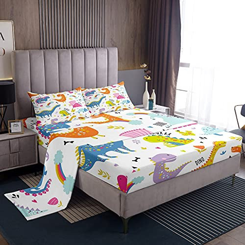 Juego de Sábanas de Dinosaurios para Niños y Niñas - Animados Dino Animales de la Selva Ropa de Cama Colorida Salvaje - Cubierta Dormitorio 3 Piezas