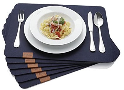 B.PRIME Hochwertiges Tischset aus Filz 6er Set Navy Blue - Platzdeckchen abwaschbar 44x32cm Platzsets - Tischuntersetzer Platzset waschbar - Untersetzer-Set Tischunterlage Stoff
