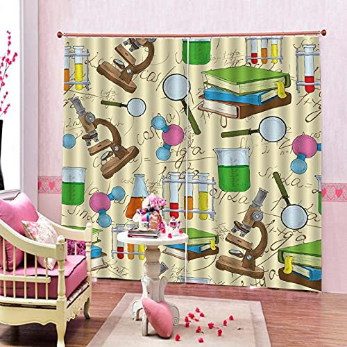 XAONUO Cortinas De Opacas 3D - Color Química Libros Patrones para Sala Cuarto Comedor Salon Cocina Habitación - 3D Impresión Digital con Ojales Aislamiento Térmico Cortinas 260X250Cm