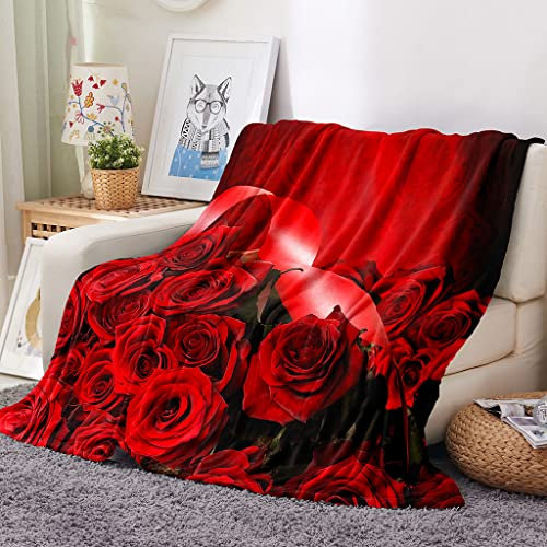 Chickw1 Flanelldecke Kuscheldecke, Blumen Super Soft Weiche Wohndecke Warm Flauschige Decke TV-Decke Mikrofaserdecke Sofadecke oder Bettüberwurf Tagesdecke (Rote Rose,130x150cm)