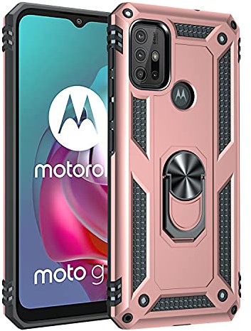 BestST Handyhülle für Motorola Moto G30/G20/G10/G10 Power + Displayschutz,Hybrid Schutzhülle Militär Standard Stoßfest Hülle 360 Grad Drehbar Ringhalter Handytasche Cover Case,Rosegold