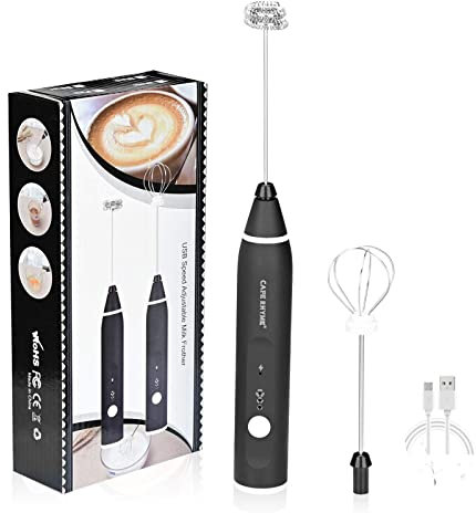Mousseur à lait électrique, Mini mousseur à lait électrique rechargeable POMME USB à 3 vitesses réglable avec 2 têtes de mélange différentes, adapté pour le café, les œufs