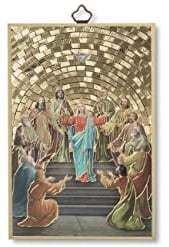 Fratelli Bonella | Quadro Sacro su legno MDF di pioppo 8mm con Mosaico in lamina dorata della Pentecoste per la sacra Confermazione sul retro 10 x 15 cm | Made in Italy