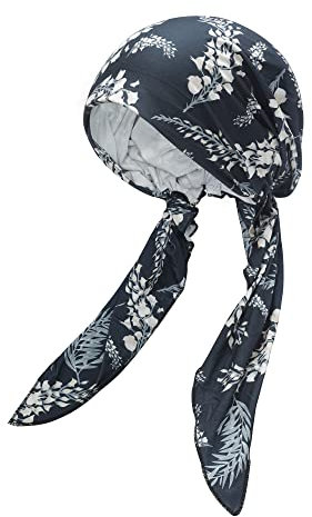 ZLYC Damen Chemo Turban Mütze Vorgebundenes Kopftuch Headwraps Leichte Hut (Blätter Navy)