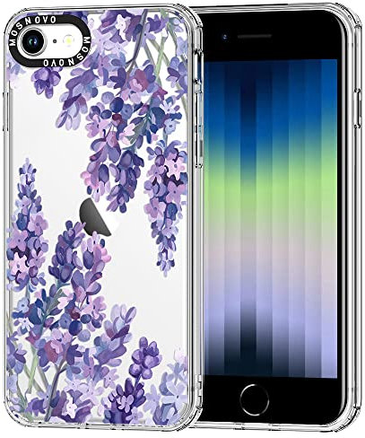 MOSNOVO Case for iPhone SE, iPhone 8 & iPhone 7, [Buffertech 6.6ft Military-Grade Drop Protection] [Anti Peel Off Tech] Clear TPU Bumper Phone Case Cover Design - Lavender