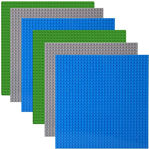 6 Base pour Lego Classic Compatible La Plaque de Base, Jeu de Construction,Classiques Plaques de Base de Blocs de Construction Compatibles avec Toutes Les Grandes Marques (Vert, Bleu, Gris)