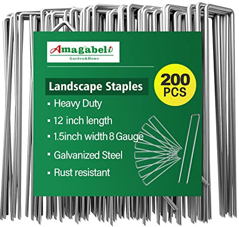 Amagabeli Garden Home 200 Grapas de Sujeción Galvanizadas para Jardín Ø 4mm - 300 MM - Forma de U para el Jardín Elaboradas de Acero Carbonizado y Fijación de la Tela Anti Malezas