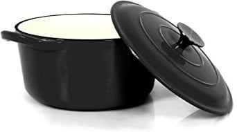 Echtwerk Schmortopf aus Gusseisen mit Emaille-Beschichtung, Gusseisentopf, Bräter mit Deckel, Brotbacktopf rund, Für Backöfen, Grill, BBQ und Induktion geeignet, Schwarz, 3,5 L, Ø 22,5 cm, Groß
