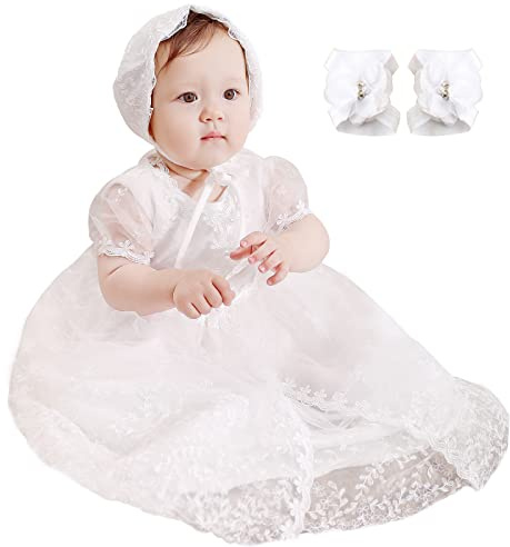 DPKM Baby Girls Christening Dress 4PCS Newborn Tulle Baptism Gown Outfit for Birthday Party